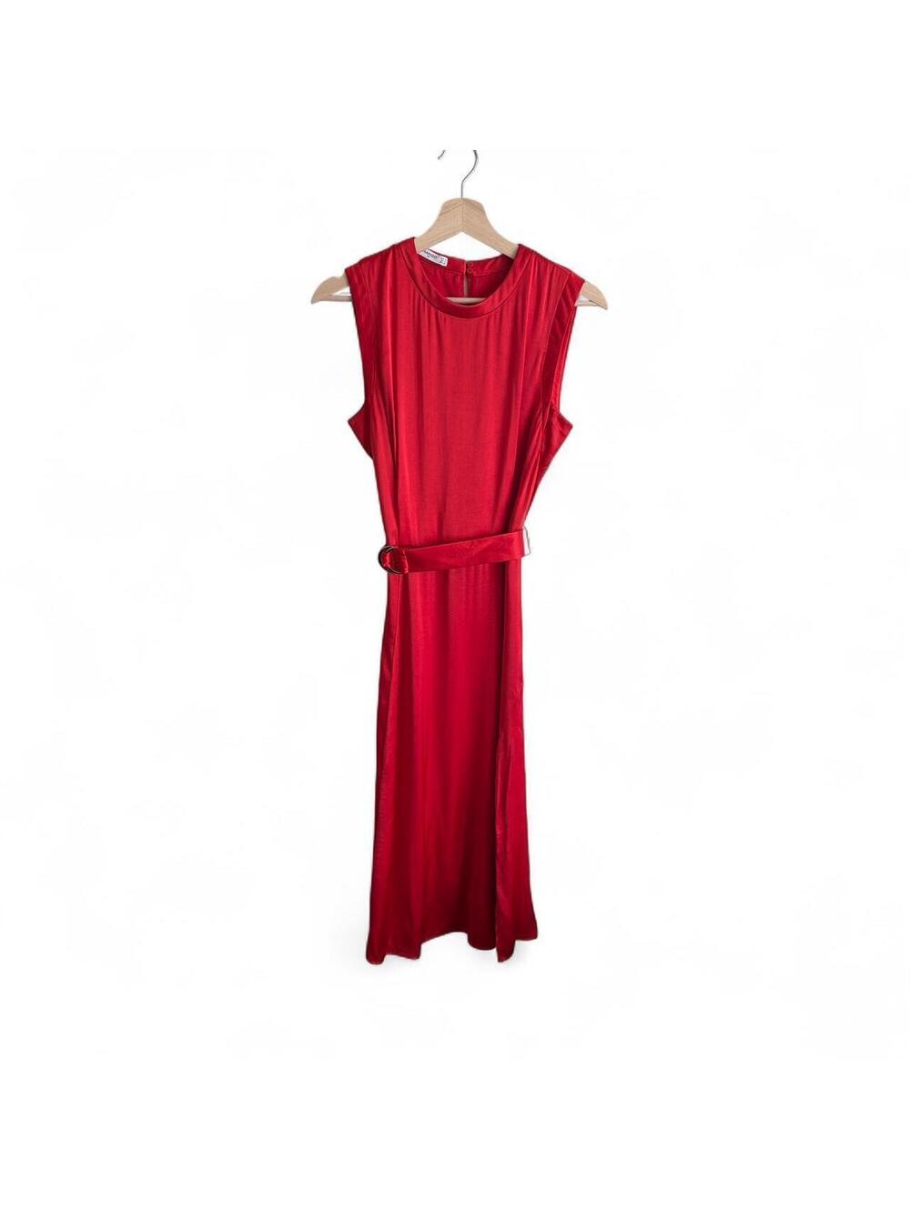 Red Midi Dress Belted Mango Size 4